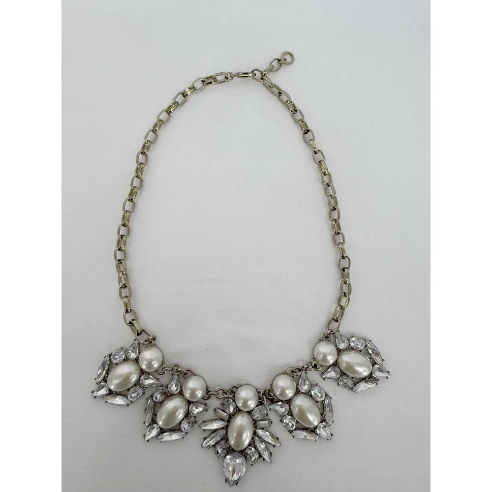 Faux Pearl Crystal‎ Bib Necklace Gold Tone Bridal Chic Formal Jewelry 103-170